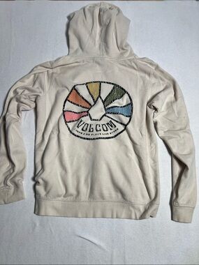 Volcom Cream Hoodie with Multicolor Back Graphic